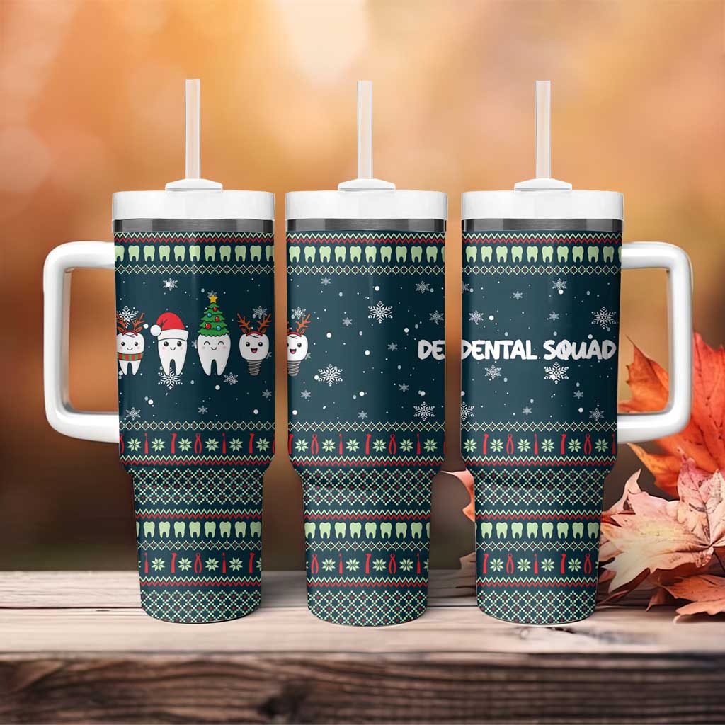 Funny Christmas Dental Squad Tooth Characters Tumbler With Handle Snowflake Pattern Design - Wonder Print Shop