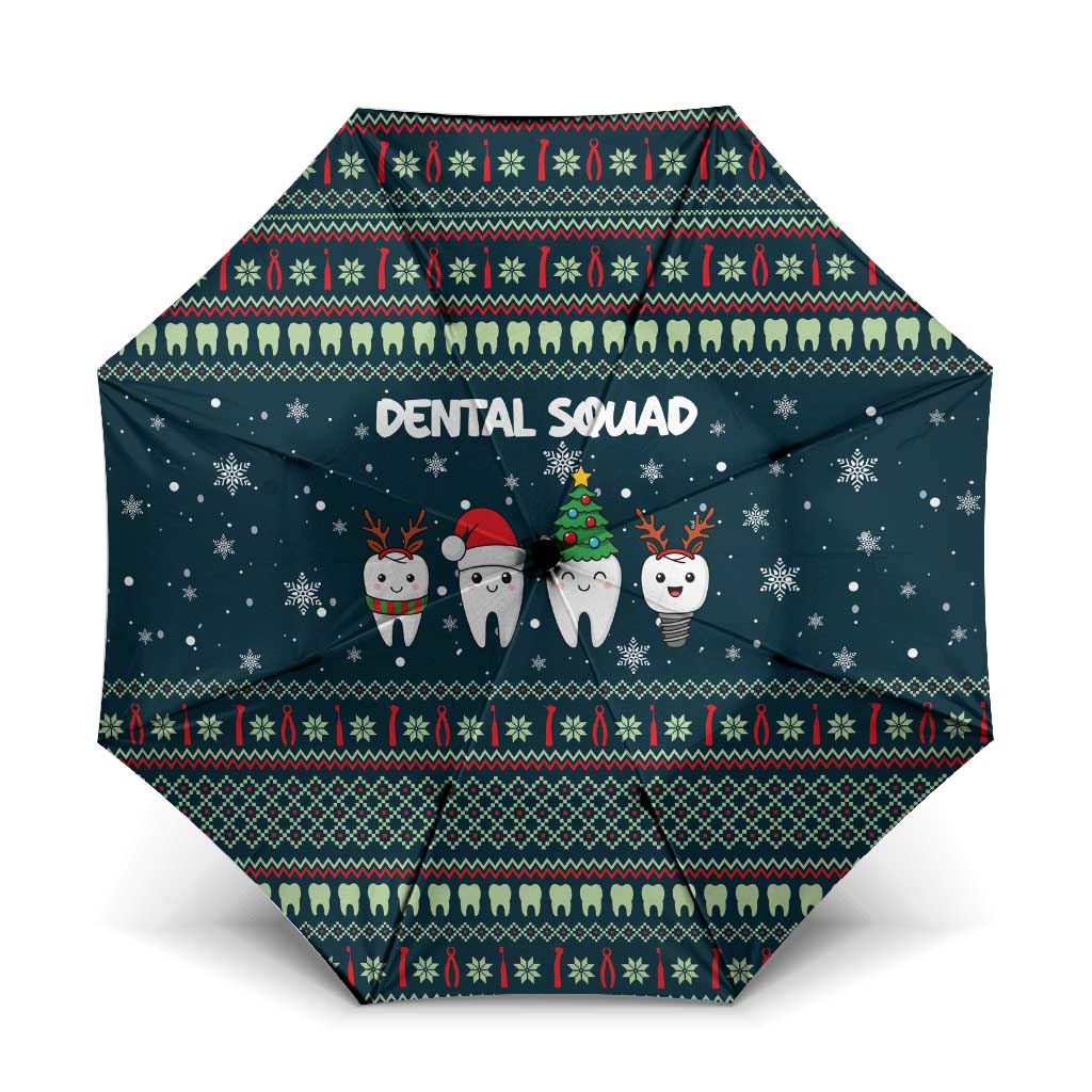 Funny Christmas Dental Squad Tooth Characters Umbrella Snowflake Pattern Design - Wonder Print Shop