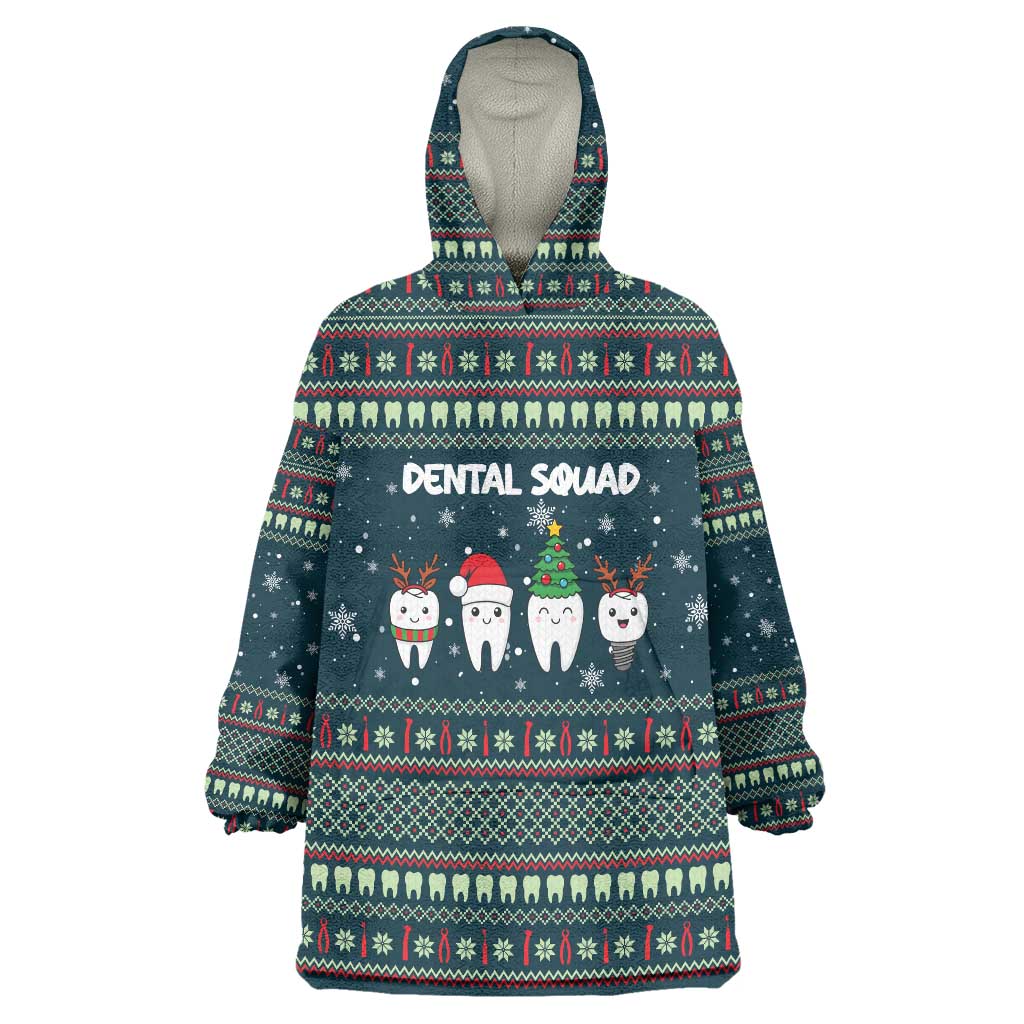 Funny Christmas Dental Squad Tooth Characters Wearable Blanket Hoodie Snowflake Pattern Design - Wonder Print Shop