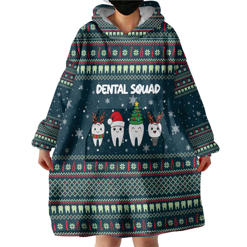 Funny Christmas Dental Squad Tooth Characters Wearable Blanket Hoodie Snowflake Pattern Design - Wonder Print Shop