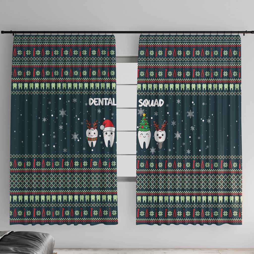Funny Christmas Dental Squad Tooth Characters Window Curtain Snowflake Pattern Design - Wonder Print Shop
