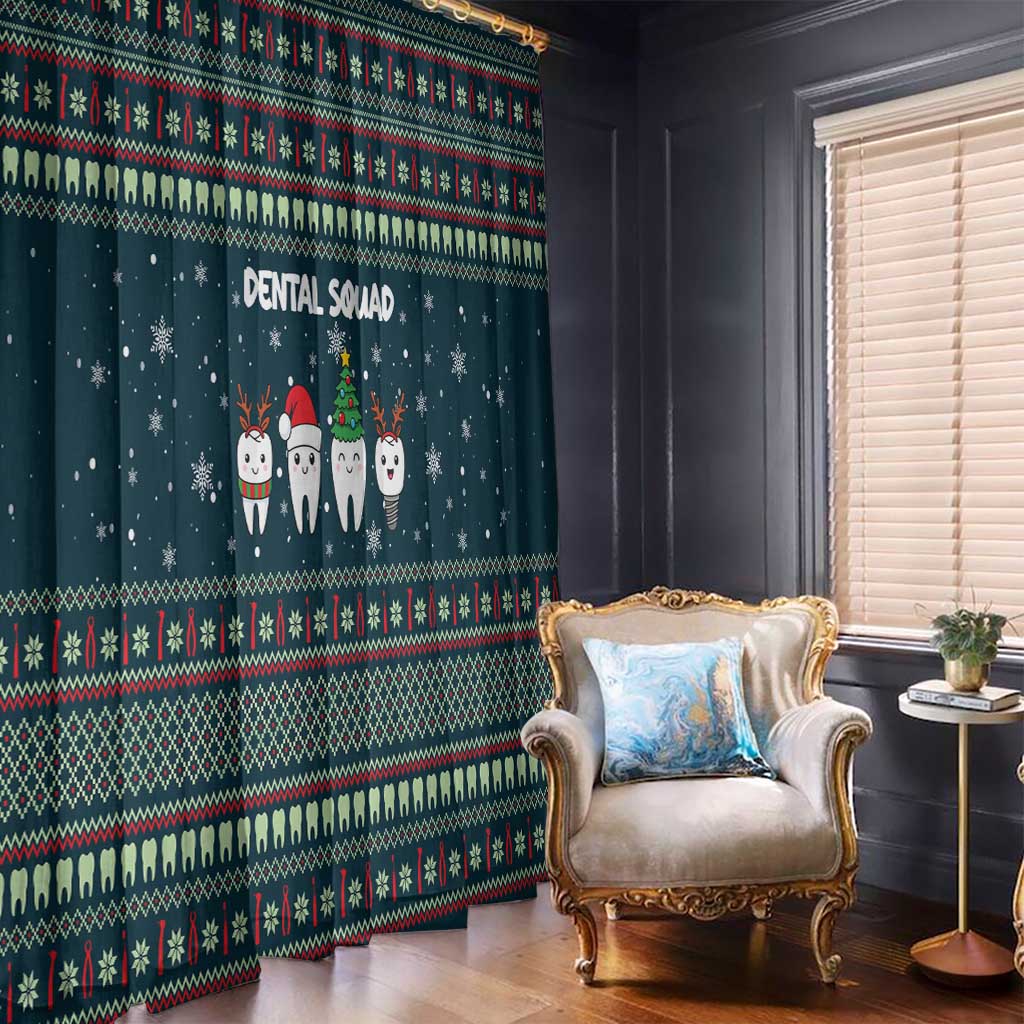 Funny Christmas Dental Squad Tooth Characters Window Curtain Snowflake Pattern Design - Wonder Print Shop