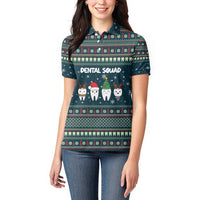 Funny Christmas Dental Squad Tooth Characters Women Polo Shirt Snowflake Pattern Design - Wonder Print Shop