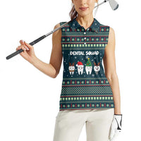 Funny Christmas Dental Squad Tooth Characters Women Sleeveless Polo Shirt Snowflake Pattern Design - Wonder Print Shop