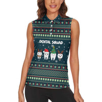 Funny Christmas Dental Squad Tooth Characters Women Sleeveless Polo Shirt Snowflake Pattern Design - Wonder Print Shop