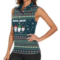 Funny Christmas Dental Squad Tooth Characters Women Sleeveless Polo Shirt Snowflake Pattern Design - Wonder Print Shop