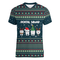 Funny Christmas Dental Squad Tooth Characters Women V-Neck T-Shirt Snowflake Pattern Design - Wonder Print Shop