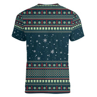 Funny Christmas Dental Squad Tooth Characters Women V-Neck T-Shirt Snowflake Pattern Design - Wonder Print Shop