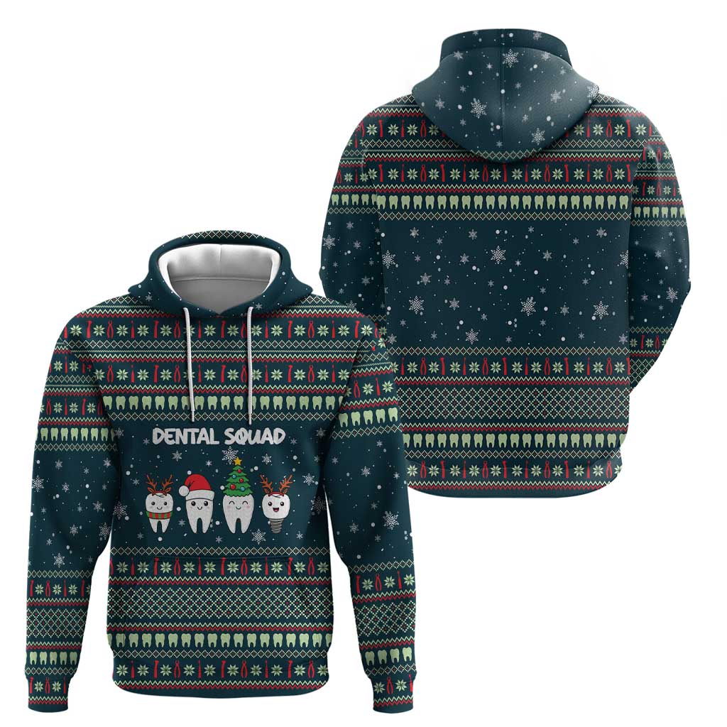 Funny Christmas Dental Squad Tooth Characters Zip Hoodie Snowflake Pattern Design - Wonder Print Shop