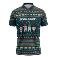Funny Christmas Dental Squad Tooth Characters Zipper Polo Shirt Snowflake Pattern Design - Wonder Print Shop