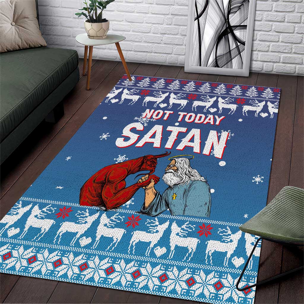 Jesus Not To Day Satan Christmas Area Rug Funny Xmas Holiday Patterns - Wonder Print Shop