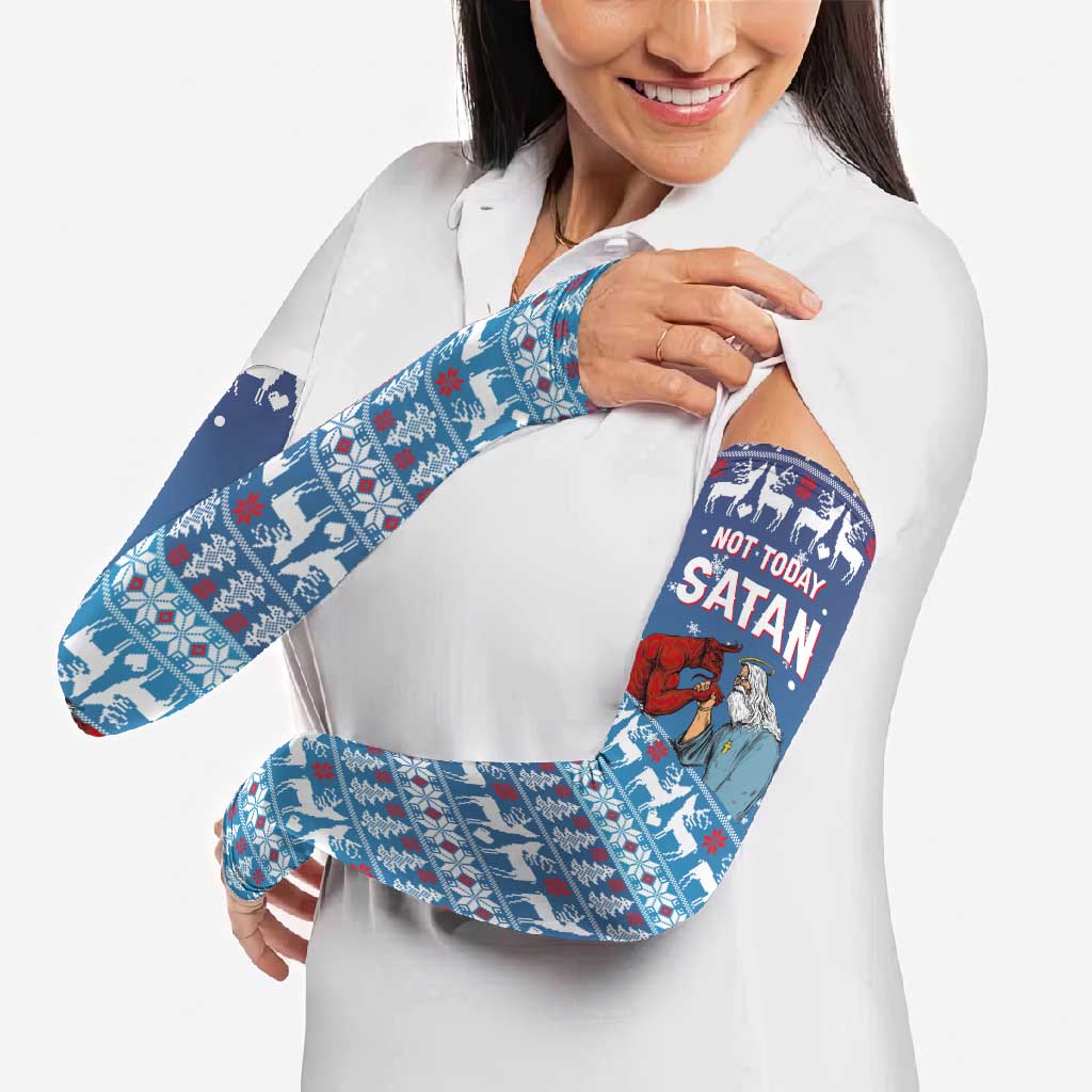 Jesus Not To Day Satan Christmas Arm Sleeves Funny Xmas Holiday Patterns - Wonder Print Shop