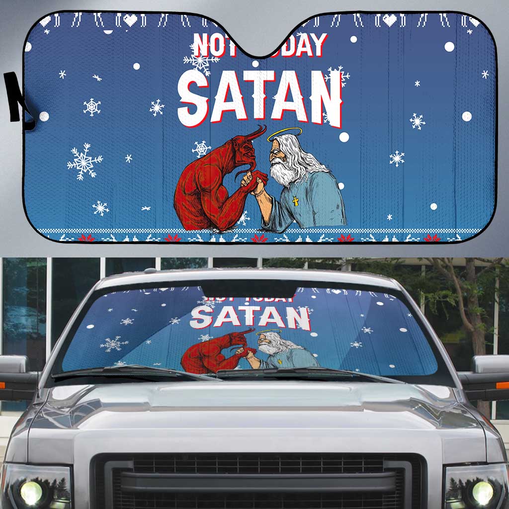 Jesus Not To Day Satan Christmas Auto Sun Shade Funny Xmas Holiday Patterns - Wonder Print Shop