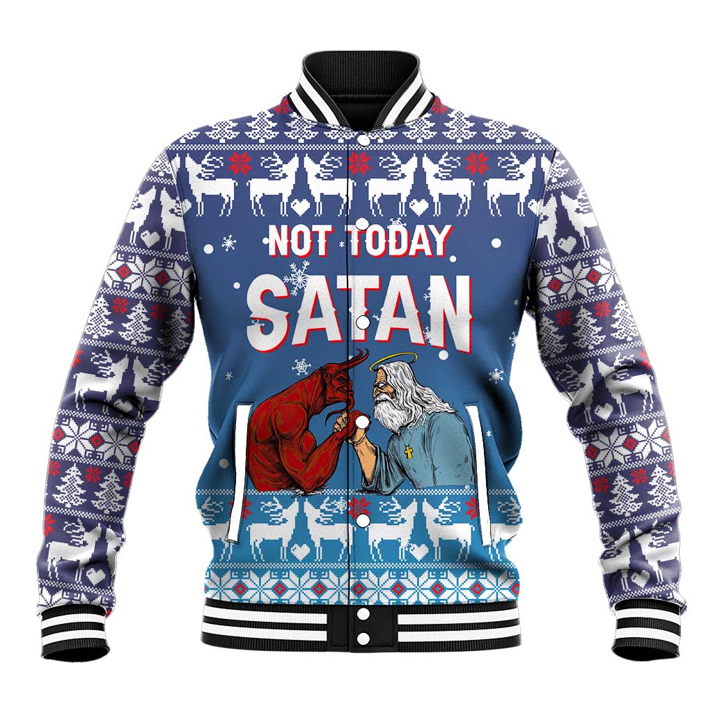 Jesus Not To Day Satan Christmas Baseball Jacket Funny Xmas Holiday Patterns - Wonder Print Shop