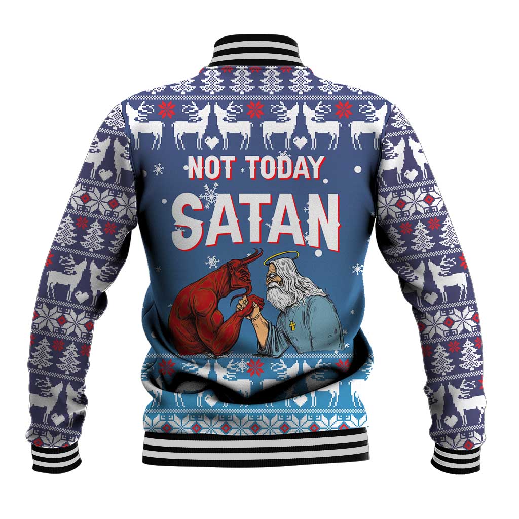 Jesus Not To Day Satan Christmas Baseball Jacket Funny Xmas Holiday Patterns - Wonder Print Shop