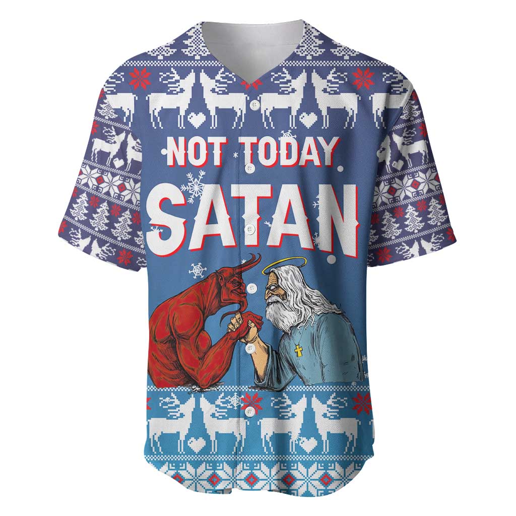 Jesus Not To Day Satan Christmas Baseball Jersey Funny Xmas Holiday Patterns - Wonder Print Shop