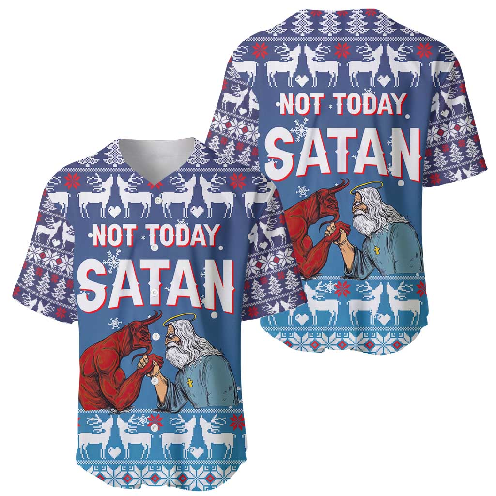 Jesus Not To Day Satan Christmas Baseball Jersey Funny Xmas Holiday Patterns - Wonder Print Shop