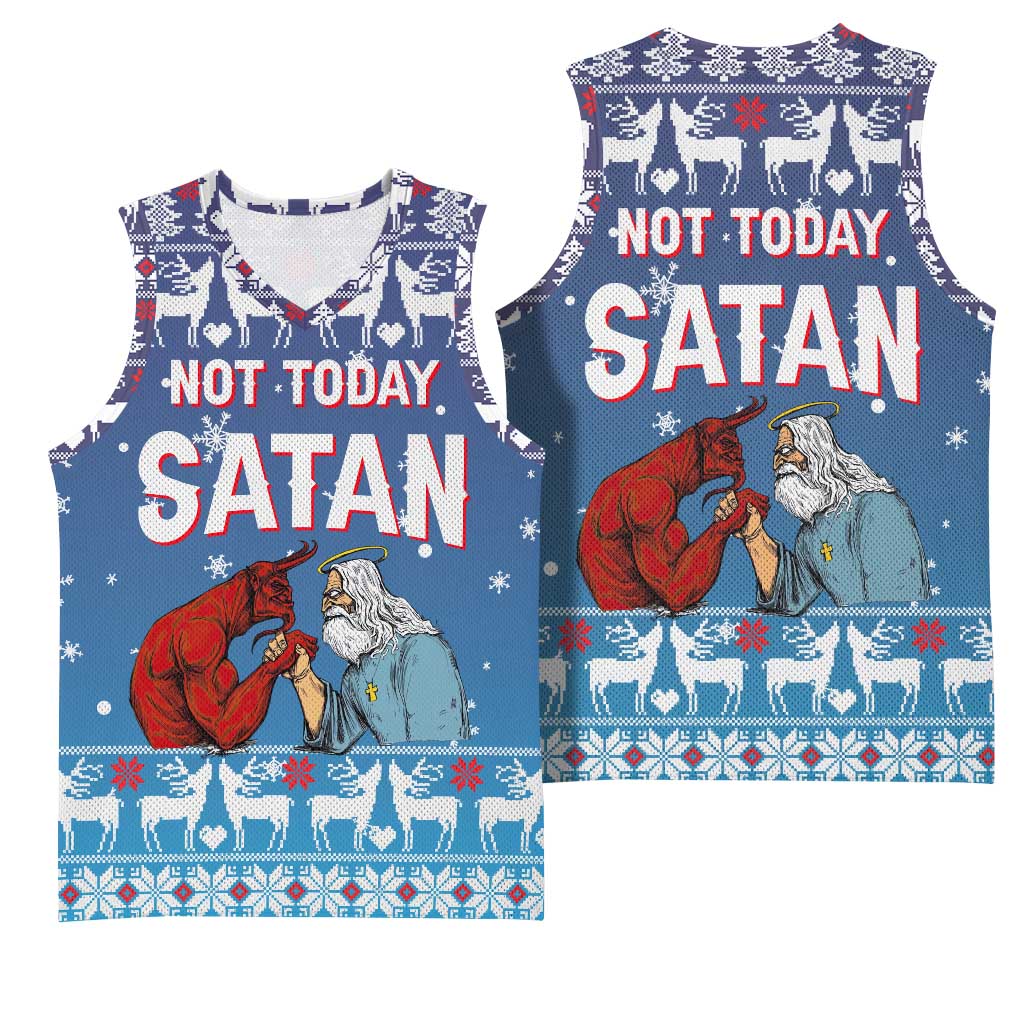 Jesus Not To Day Satan Christmas Basketball Jersey Funny Xmas Holiday Patterns - Wonder Print Shop