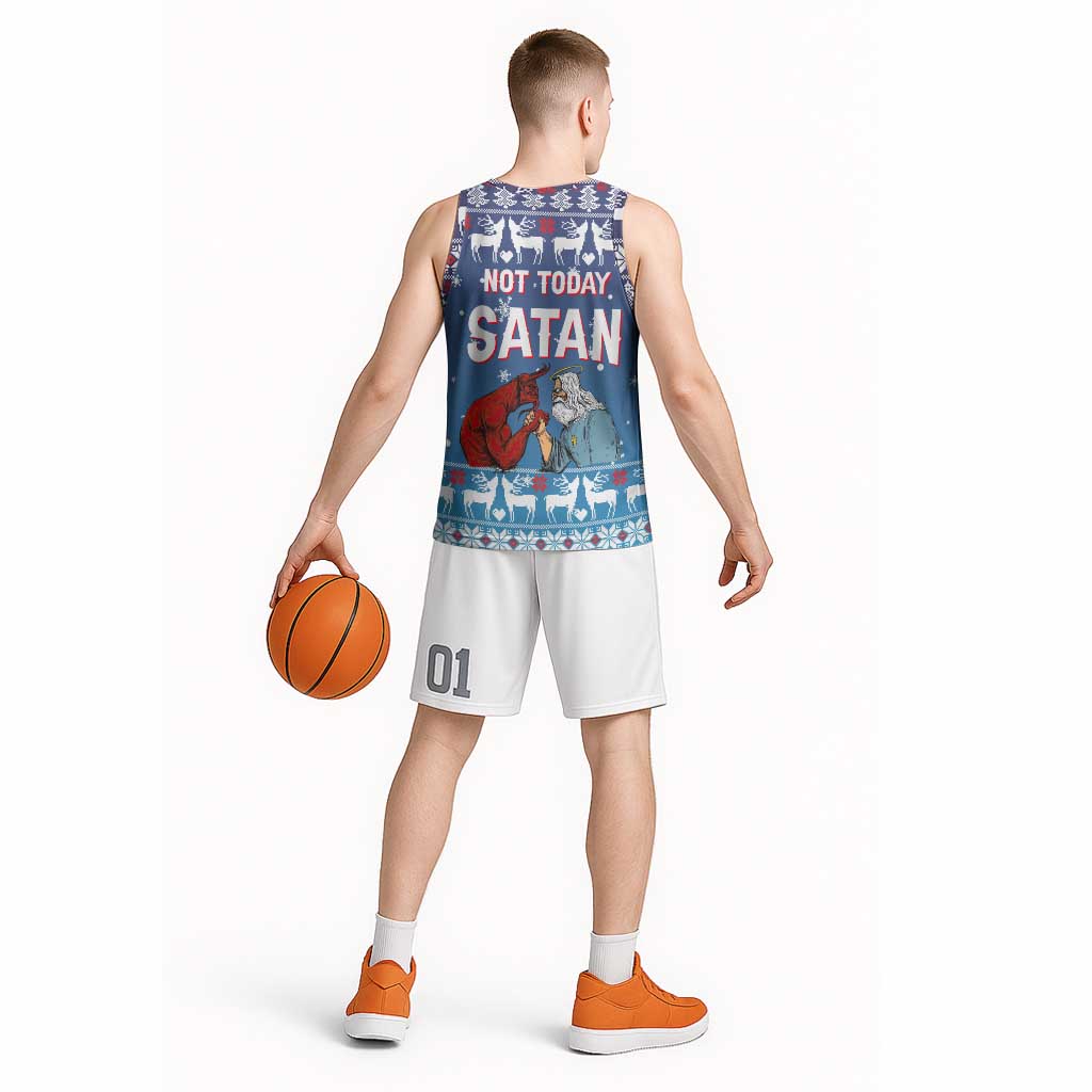 Jesus Not To Day Satan Christmas Basketball Jersey Funny Xmas Holiday Patterns - Wonder Print Shop