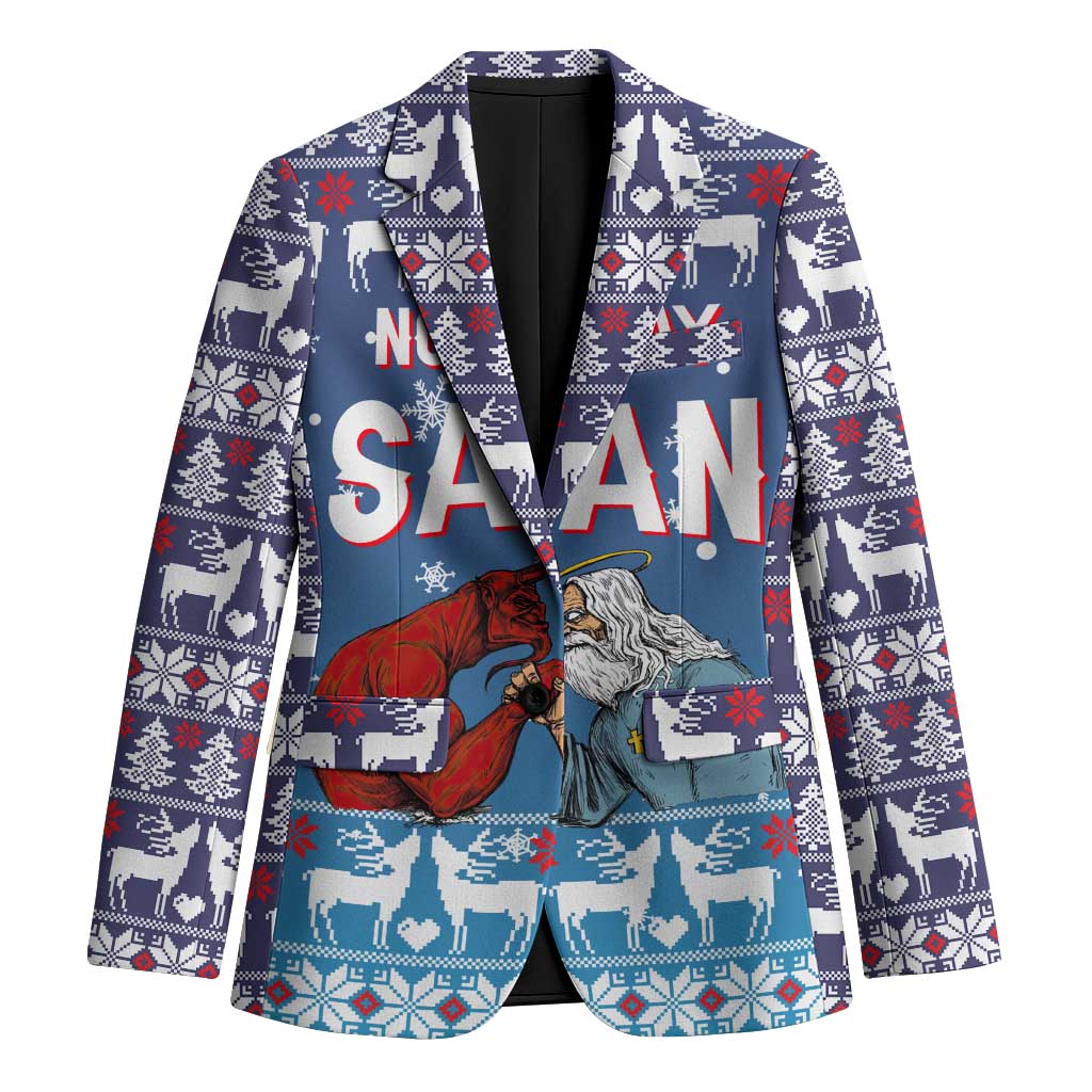 Jesus Not To Day Satan Christmas Blazer Funny Xmas Holiday Patterns - Wonder Print Shop