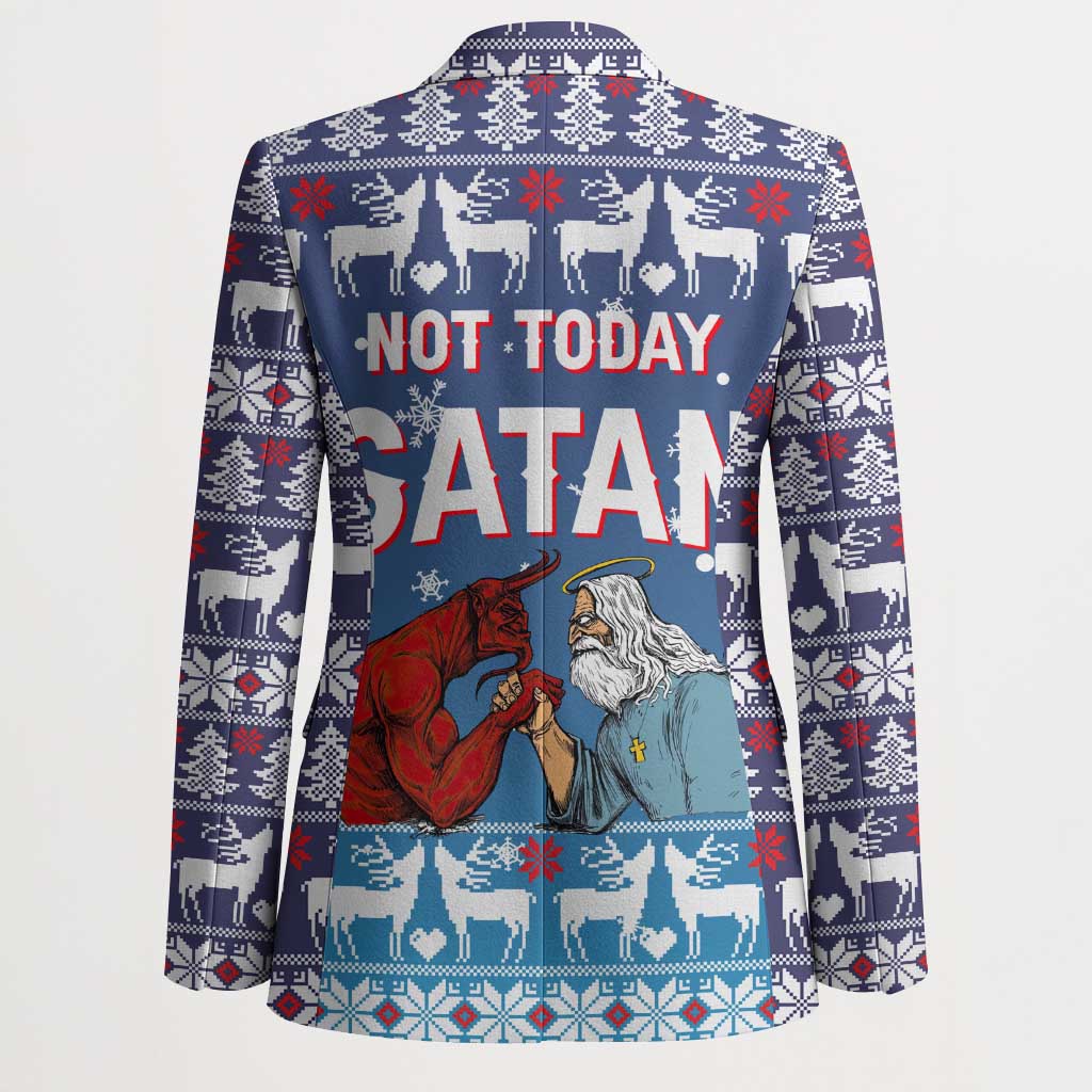 Jesus Not To Day Satan Christmas Blazer Funny Xmas Holiday Patterns - Wonder Print Shop
