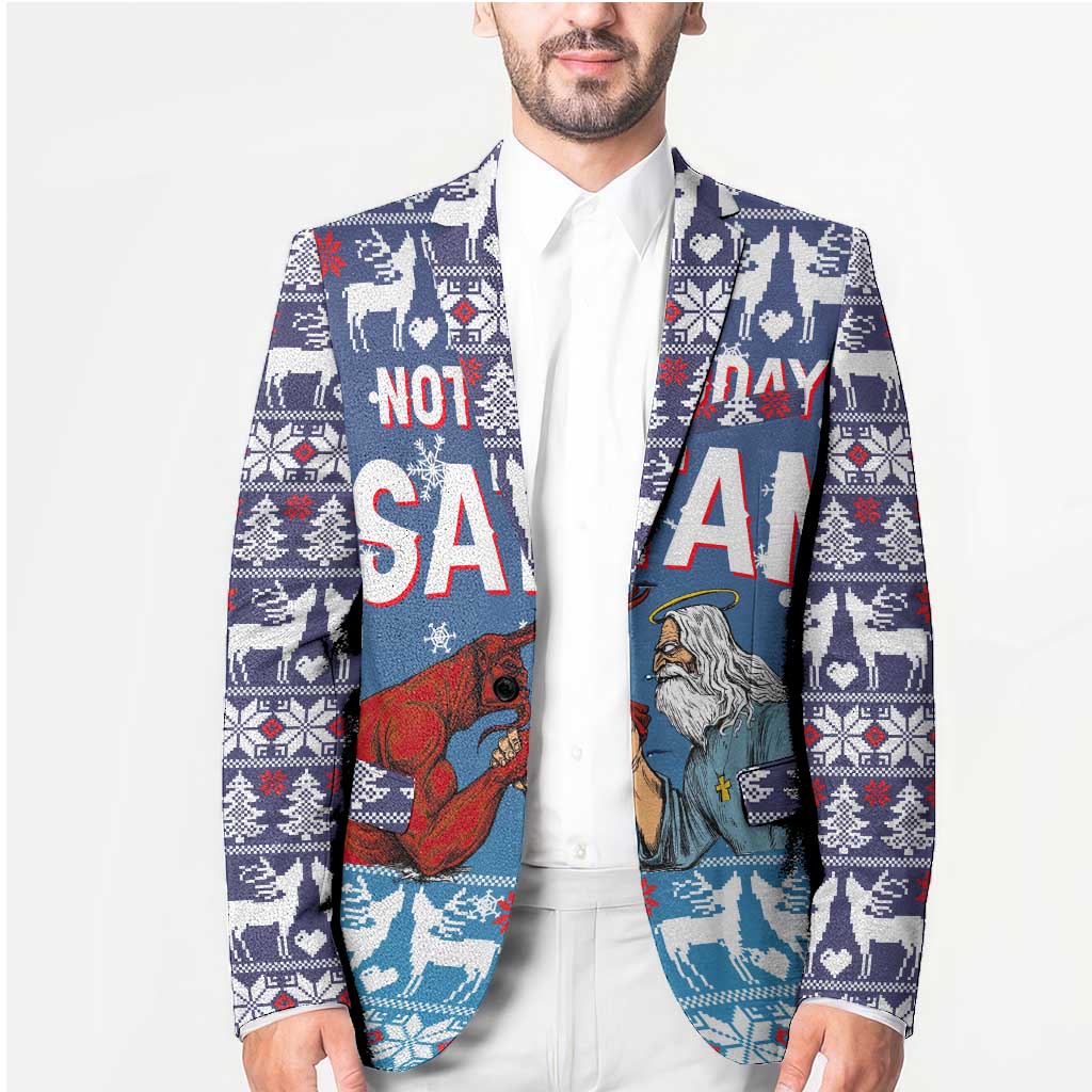 Jesus Not To Day Satan Christmas Blazer Funny Xmas Holiday Patterns - Wonder Print Shop