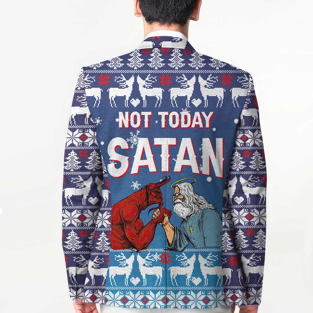 Jesus Not To Day Satan Christmas Blazer Funny Xmas Holiday Patterns - Wonder Print Shop