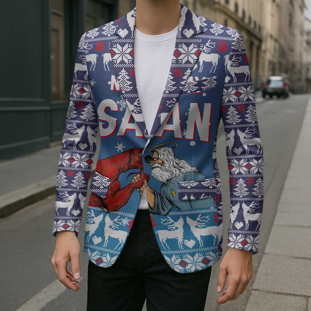 Jesus Not To Day Satan Christmas Blazer Funny Xmas Holiday Patterns - Wonder Print Shop