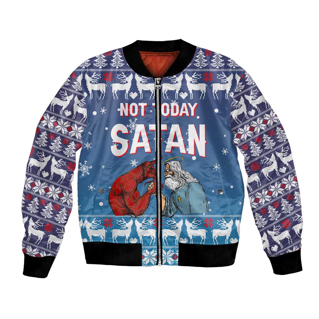 Jesus Not To Day Satan Christmas Bomber Jacket Funny Xmas Holiday Patterns - Wonder Print Shop