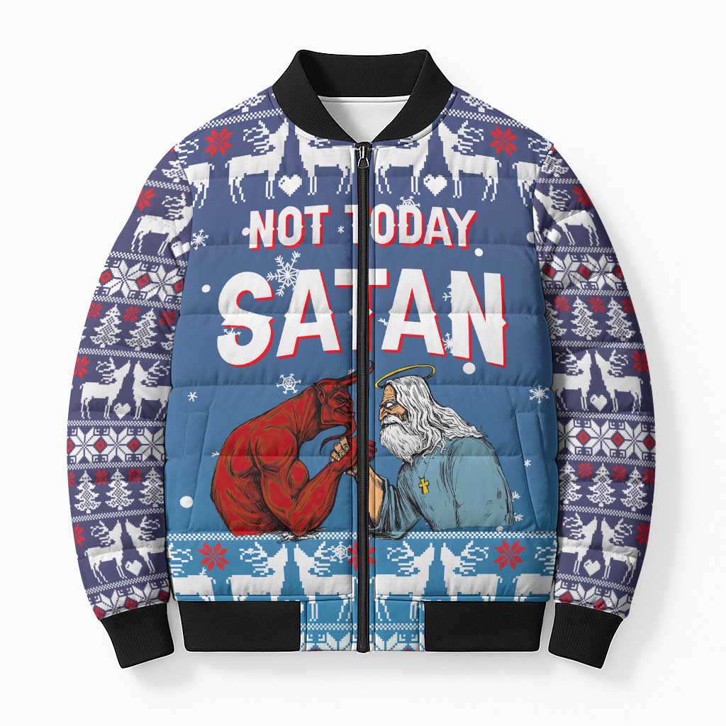 Jesus Not To Day Satan Christmas Bomber Puffer Jacket Funny Xmas Holiday Patterns - Wonder Print Shop