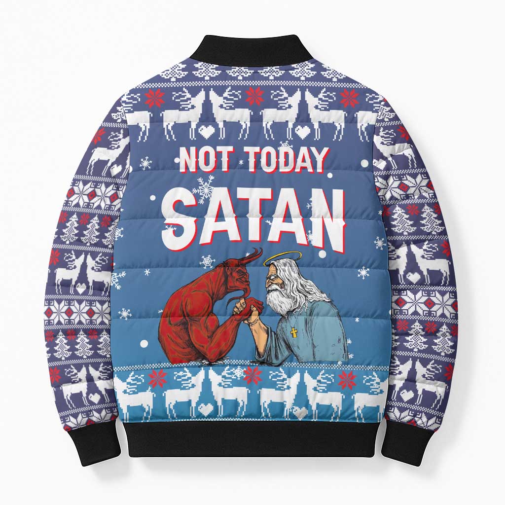 Jesus Not To Day Satan Christmas Bomber Puffer Jacket Funny Xmas Holiday Patterns - Wonder Print Shop