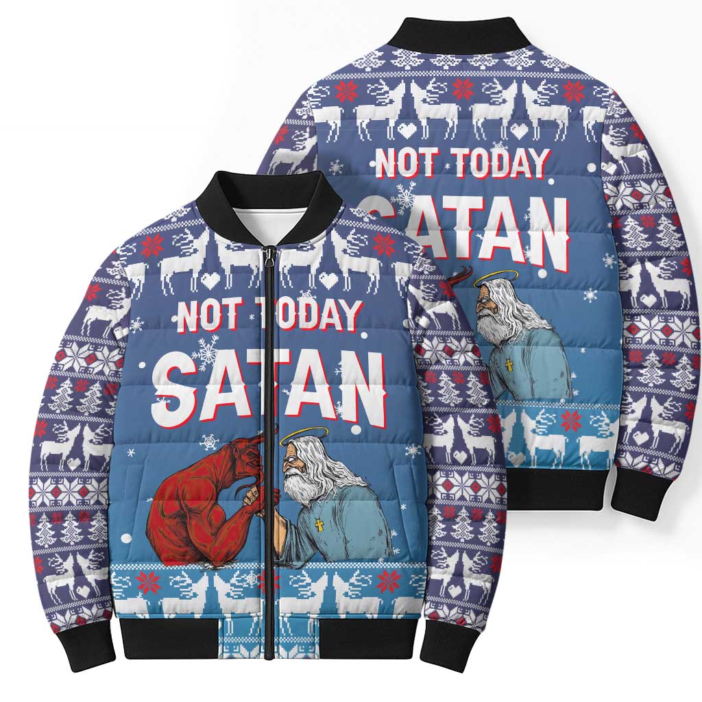 Jesus Not To Day Satan Christmas Bomber Puffer Jacket Funny Xmas Holiday Patterns - Wonder Print Shop