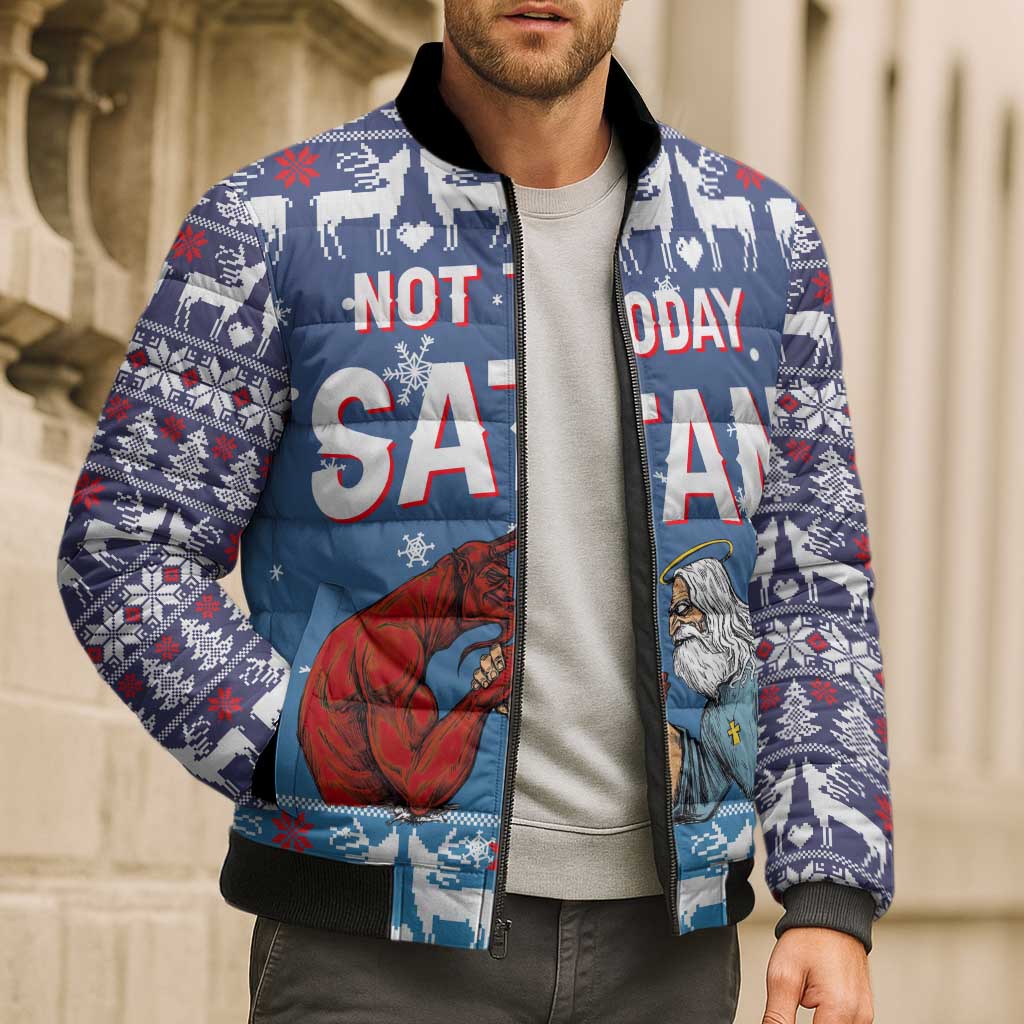 Jesus Not To Day Satan Christmas Bomber Puffer Jacket Funny Xmas Holiday Patterns - Wonder Print Shop