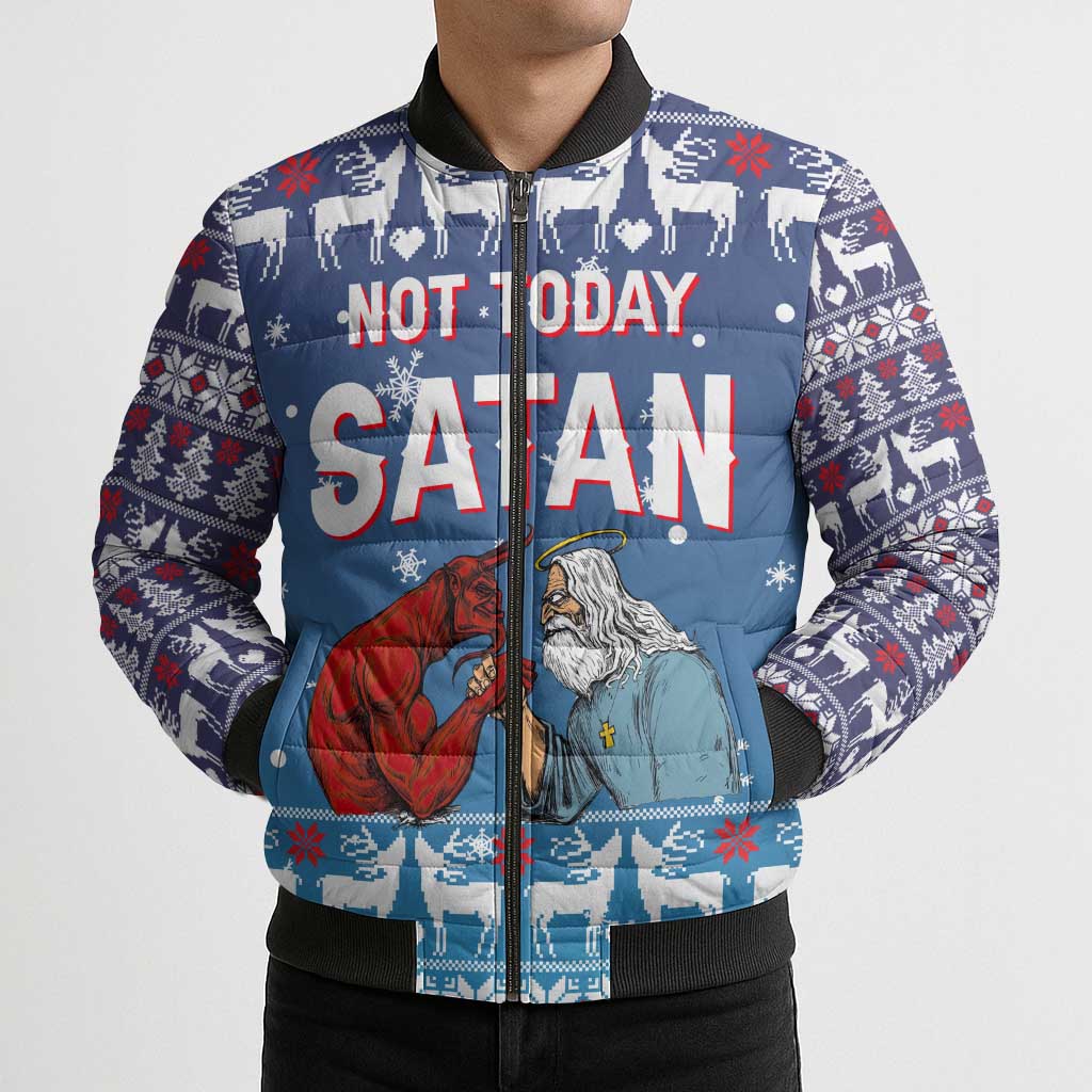 Jesus Not To Day Satan Christmas Bomber Puffer Jacket Funny Xmas Holiday Patterns - Wonder Print Shop