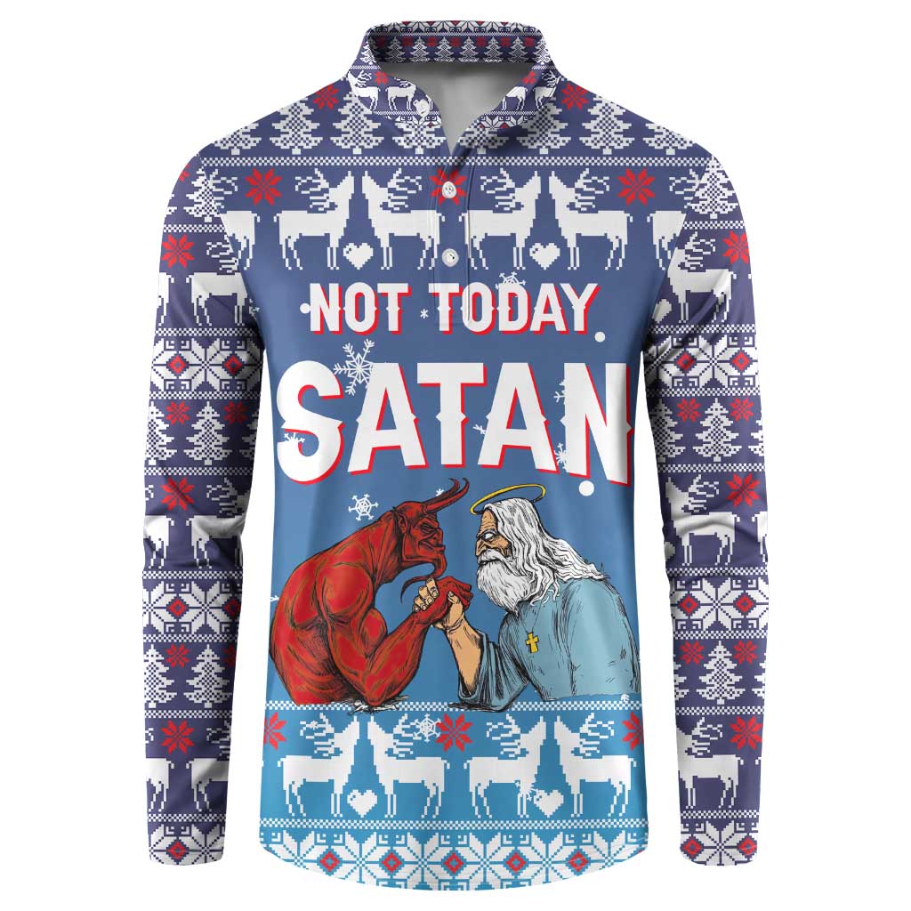 Jesus Not To Day Satan Christmas Button Sweatshirt Funny Xmas Holiday Patterns - Wonder Print Shop