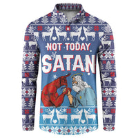 Jesus Not To Day Satan Christmas Button Sweatshirt Funny Xmas Holiday Patterns - Wonder Print Shop