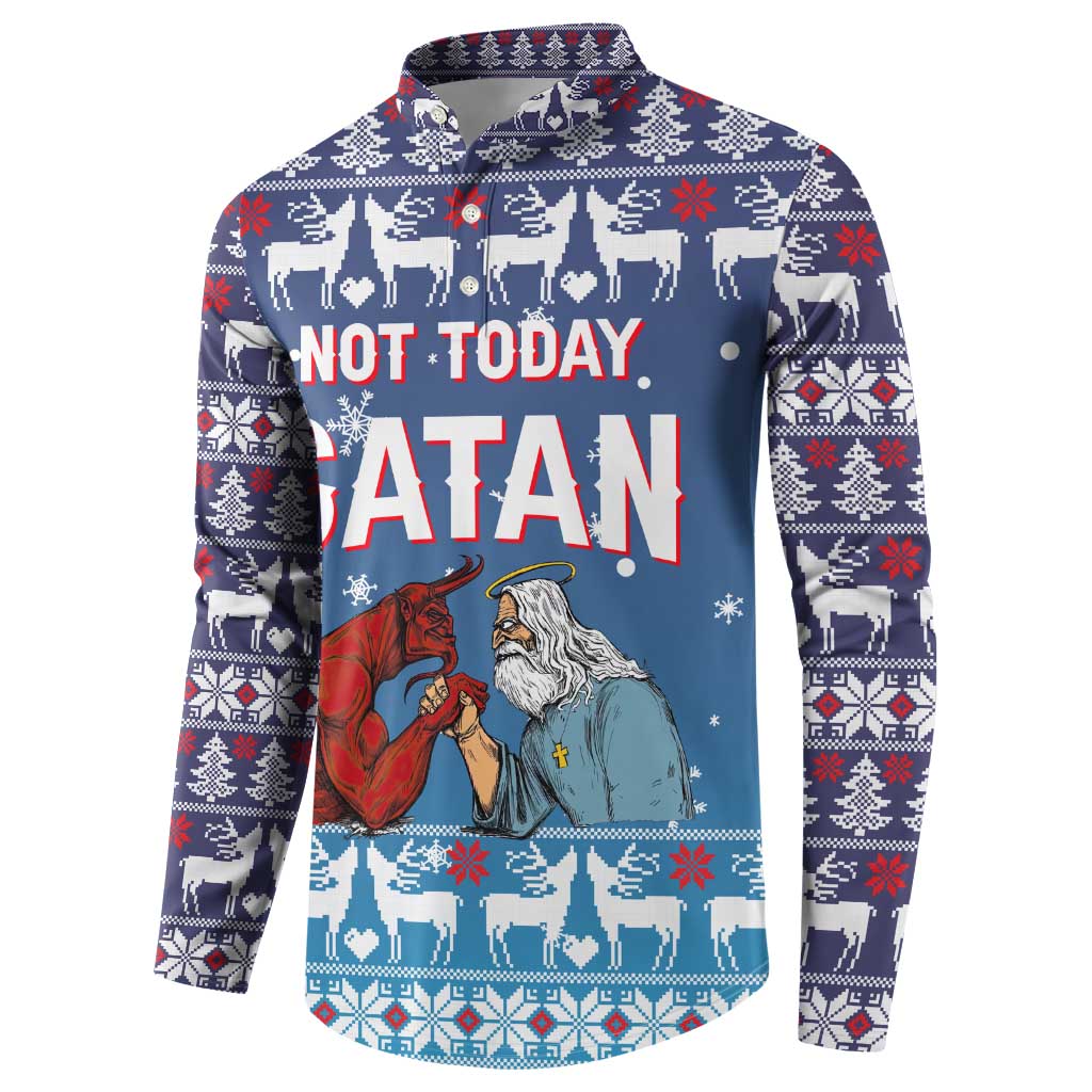 Jesus Not To Day Satan Christmas Button Sweatshirt Funny Xmas Holiday Patterns - Wonder Print Shop