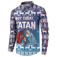 Jesus Not To Day Satan Christmas Button Sweatshirt Funny Xmas Holiday Patterns - Wonder Print Shop