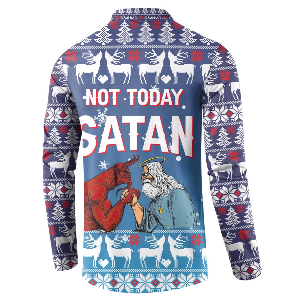 Jesus Not To Day Satan Christmas Button Sweatshirt Funny Xmas Holiday Patterns - Wonder Print Shop