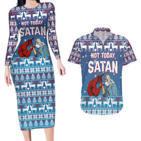 Jesus Not To Day Satan Christmas Couples Matching Long Sleeve Bodycon Dress and Hawaiian Shirt Funny Xmas Holiday Patterns - Wonder Print Shop