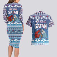 Jesus Not To Day Satan Christmas Couples Matching Long Sleeve Bodycon Dress and Hawaiian Shirt Funny Xmas Holiday Patterns - Wonder Print Shop