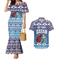 Jesus Not To Day Satan Christmas Couples Matching Mermaid Dress and Hawaiian Shirt Funny Xmas Holiday Patterns - Wonder Print Shop