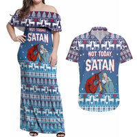 Jesus Not To Day Satan Christmas Couples Matching Off Shoulder Maxi Dress and Hawaiian Shirt Funny Xmas Holiday Patterns - Wonder Print Shop