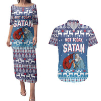 Jesus Not To Day Satan Christmas Couples Matching Puletasi and Hawaiian Shirt Funny Xmas Holiday Patterns - Wonder Print Shop