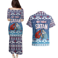 Jesus Not To Day Satan Christmas Couples Matching Puletasi and Hawaiian Shirt Funny Xmas Holiday Patterns - Wonder Print Shop