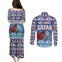 Jesus Not To Day Satan Christmas Couples Matching Puletasi and Long Sleeve Button Shirt Funny Xmas Holiday Patterns - Wonder Print Shop