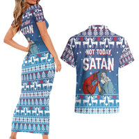 Jesus Not To Day Satan Christmas Couples Matching Short Sleeve Bodycon Dress and Hawaiian Shirt Funny Xmas Holiday Patterns - Wonder Print Shop