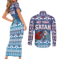 Jesus Not To Day Satan Christmas Couples Matching Short Sleeve Bodycon Dress and Long Sleeve Button Shirt Funny Xmas Holiday Patterns - Wonder Print Shop