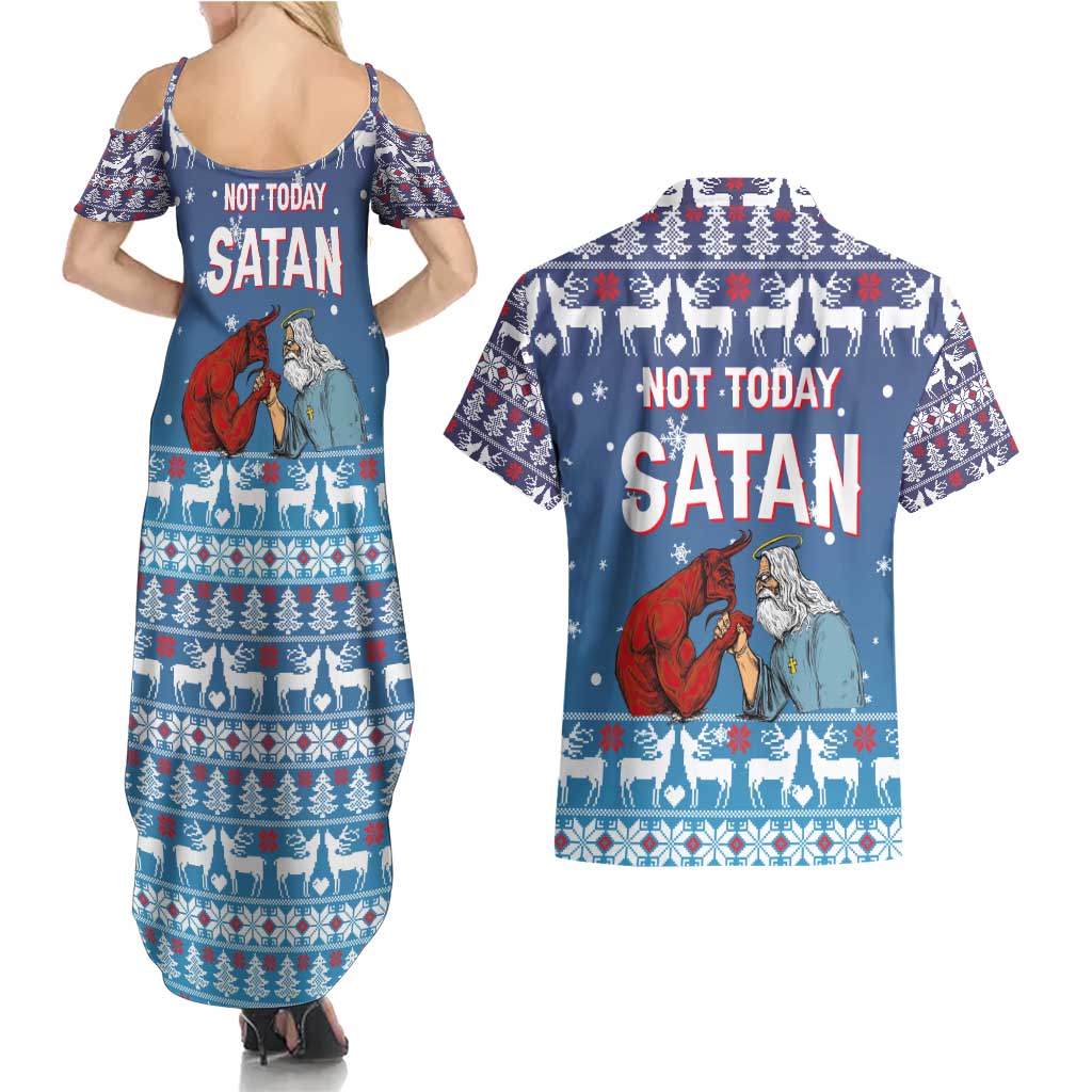 Jesus Not To Day Satan Christmas Couples Matching Summer Maxi Dress and Hawaiian Shirt Funny Xmas Holiday Patterns - Wonder Print Shop