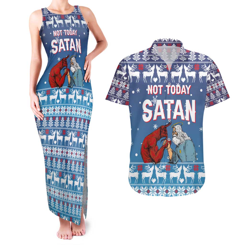 Jesus Not To Day Satan Christmas Couples Matching Tank Maxi Dress and Hawaiian Shirt Funny Xmas Holiday Patterns - Wonder Print Shop